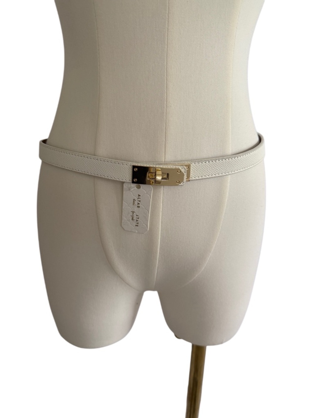 Altar'd State White Faux Leather Belt with Gold Latchable Buckle Hardware